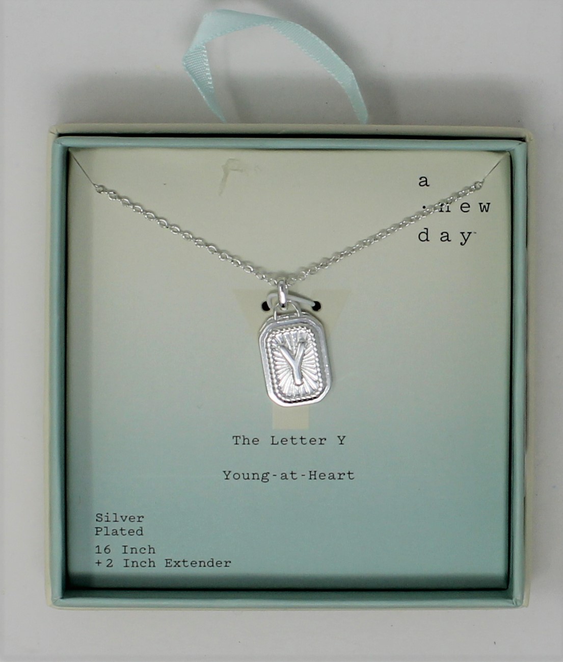 "Y" YOUNG - AT - HEART SILVER PLATED 16 INCH NECKLACE + 2 INCH EXTENDER - Click Image to Close